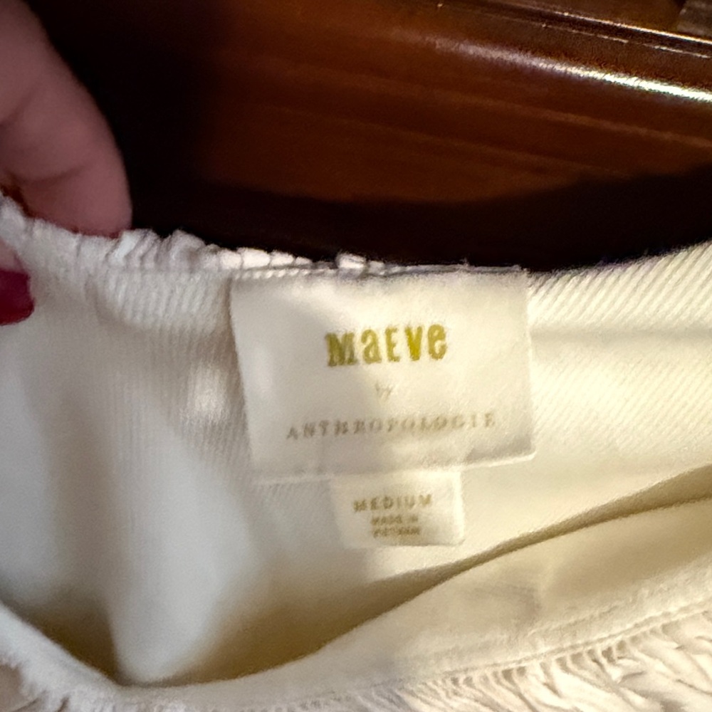 Maeve Cream Ruffled V-Neck Blouse - Picture 2 of 3